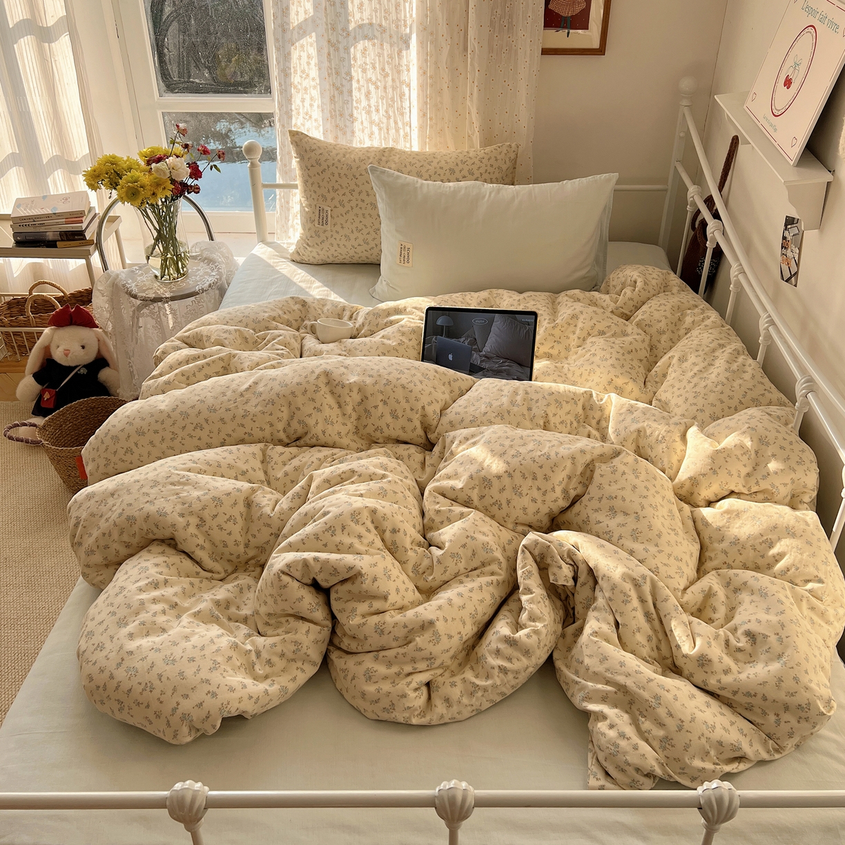 91家纺网 家纺一手货源 找家纺 六巷胡同 2026新款INS博主风混搭小碎花A类全棉双层纱四件套 双层纱-山野物语