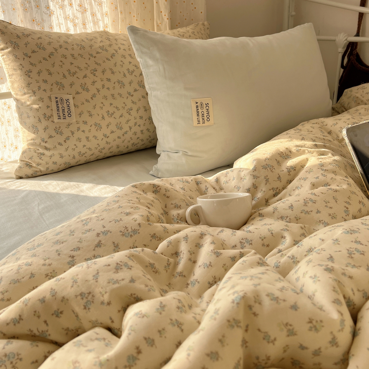 91家纺网 家纺一手货源 找家纺 六巷胡同 2026新款INS博主风混搭小碎花A类全棉双层纱四件套 双层纱-山野物语