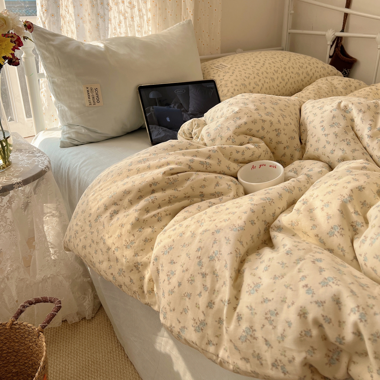 91家纺网 家纺一手货源 找家纺 六巷胡同 2026新款INS博主风混搭小碎花A类全棉双层纱四件套 双层纱-山野物语