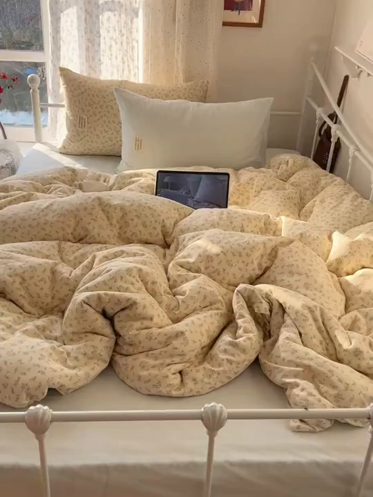 91家纺网 家纺一手货源 找家纺 六巷胡同 2026新款INS博主风混搭小碎花A类全棉双层纱四件套 双层纱-山野物语