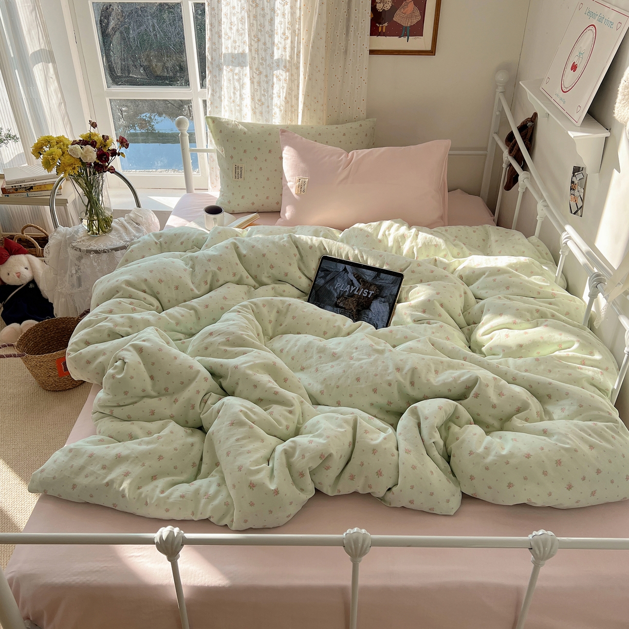 91家纺网 家纺一手货源 找家纺 六巷胡同 2026新款INS博主风混搭小碎花A类全棉双层纱四件套 双层纱-栀夏来信