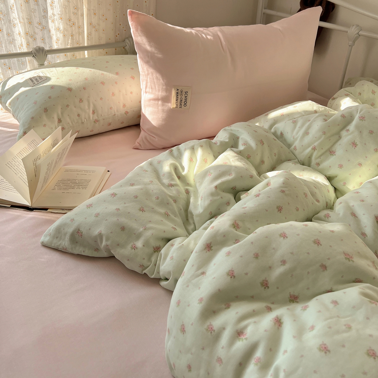 六巷胡同 2026新款INS博主风混搭小碎花A类全棉双层纱四件套 双层纱-栀夏来信