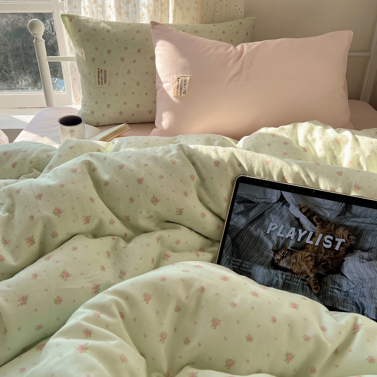 91家纺网 家纺一手货源 找家纺 六巷胡同 2026新款INS博主风混搭小碎花A类全棉双层纱四件套 双层纱-栀夏来信