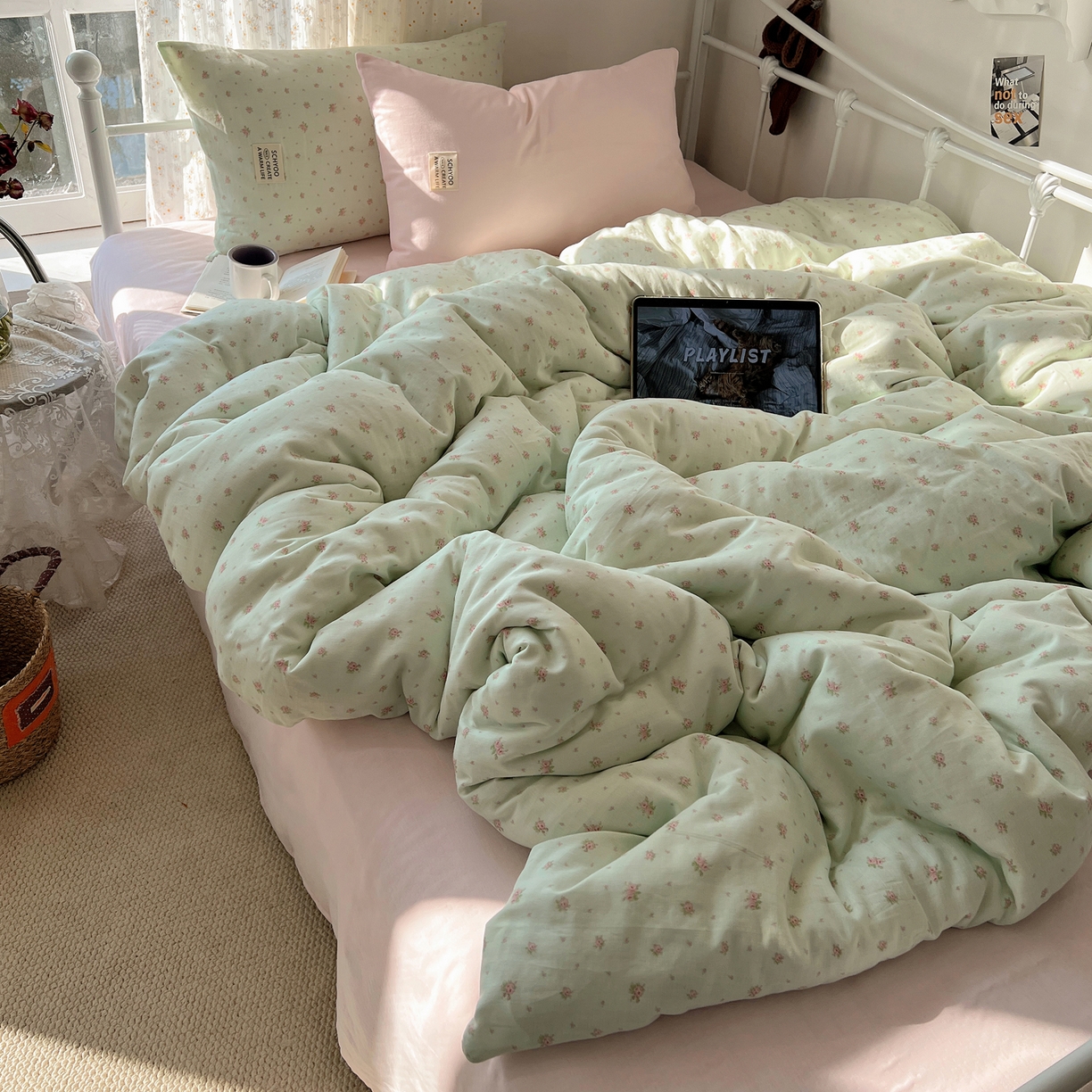 91家纺网 家纺一手货源 找家纺 六巷胡同 2026新款INS博主风混搭小碎花A类全棉双层纱四件套 双层纱-栀夏来信