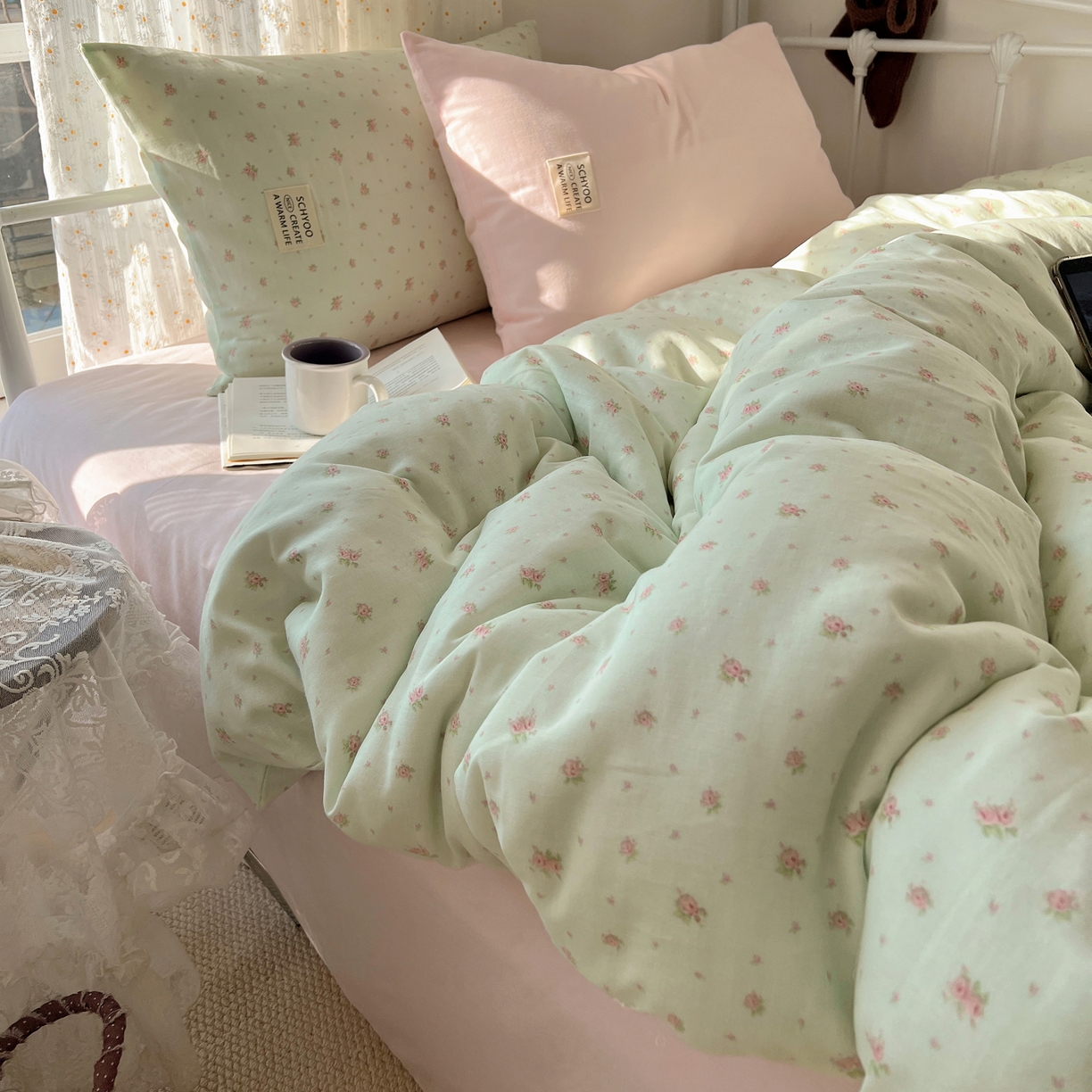 91家纺网 家纺一手货源 找家纺 六巷胡同 2026新款INS博主风混搭小碎花A类全棉双层纱四件套 双层纱-栀夏来信