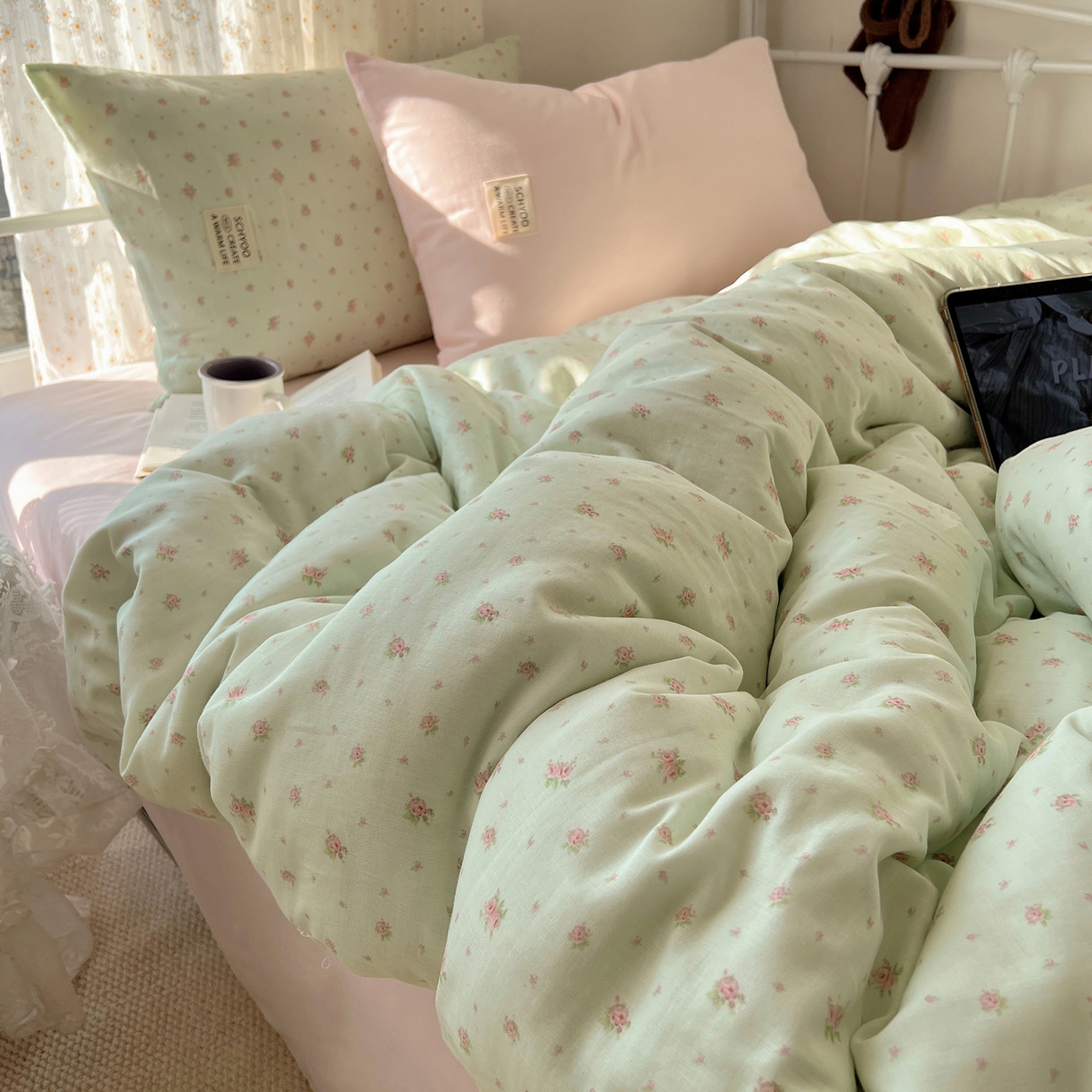 91家纺网 家纺一手货源 找家纺 六巷胡同 2026新款INS博主风混搭小碎花A类全棉双层纱四件套 双层纱-栀夏来信