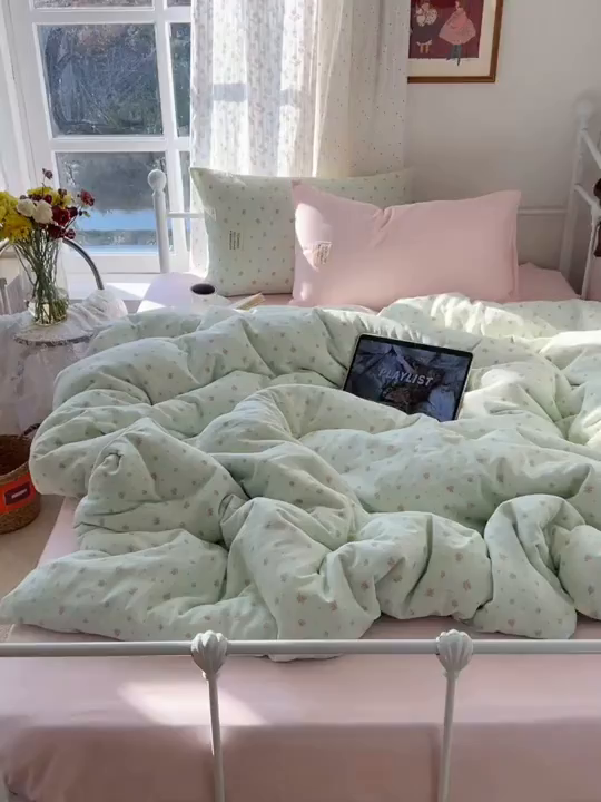 91家纺网 家纺一手货源 找家纺 六巷胡同 2026新款INS博主风混搭小碎花A类全棉双层纱四件套 双层纱-栀夏来信