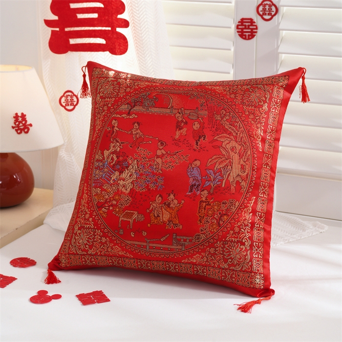 91家纺网 家纺一手货源 找家纺 （总）仁宇枕业 2026新款过年新年大红结婚婚庆喜庆靠枕腰靠抱枕