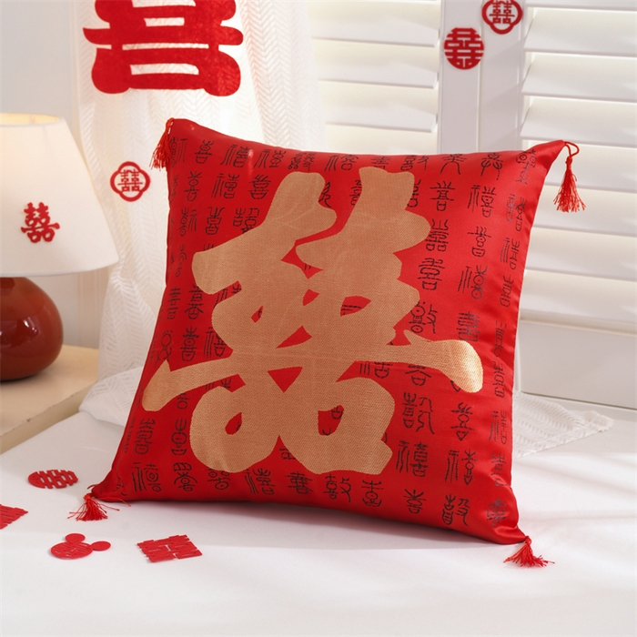 91家纺网 家纺一手货源 找家纺 （总）仁宇枕业 2026新款过年新年大红结婚婚庆喜庆靠枕腰靠抱枕
