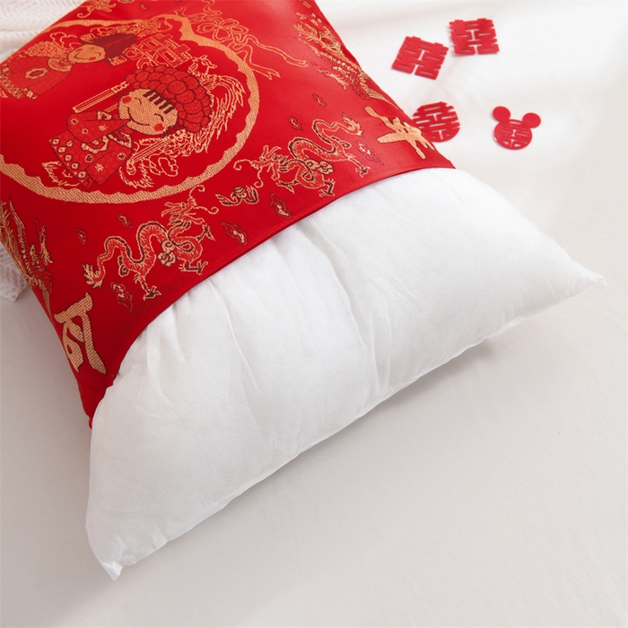 91家纺网 家纺一手货源 找家纺 仁宇枕业 2026新款过年新年大红结婚婚庆喜庆靠枕腰靠抱枕 贡缎婚庆抱枕-财源滚滚