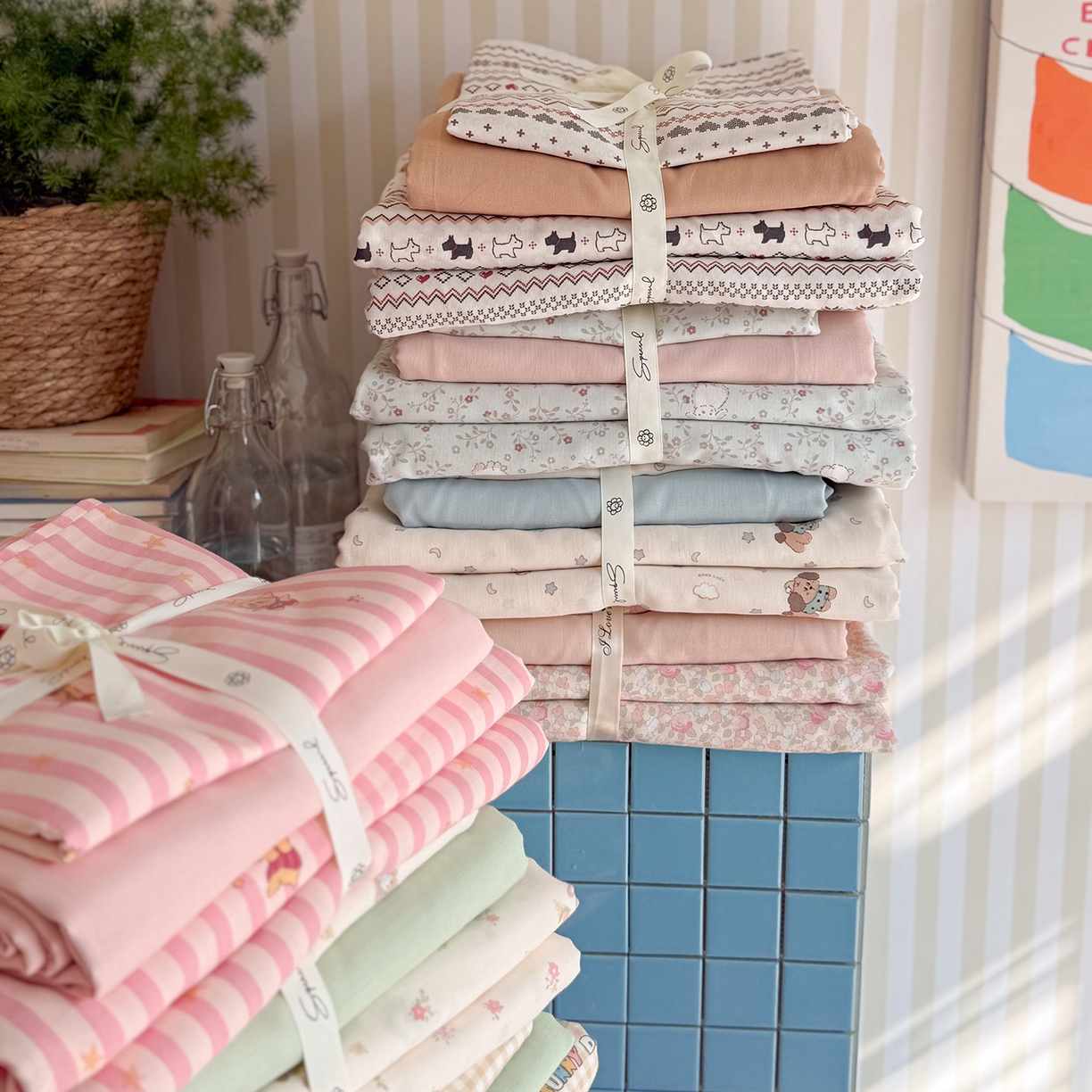 91家纺网 家纺一手货源 找家纺 麦伦家居 2026年春夏新款全棉纯棉有氧双层纱印花四件套-第二波 组合图仅供展示-不可下单