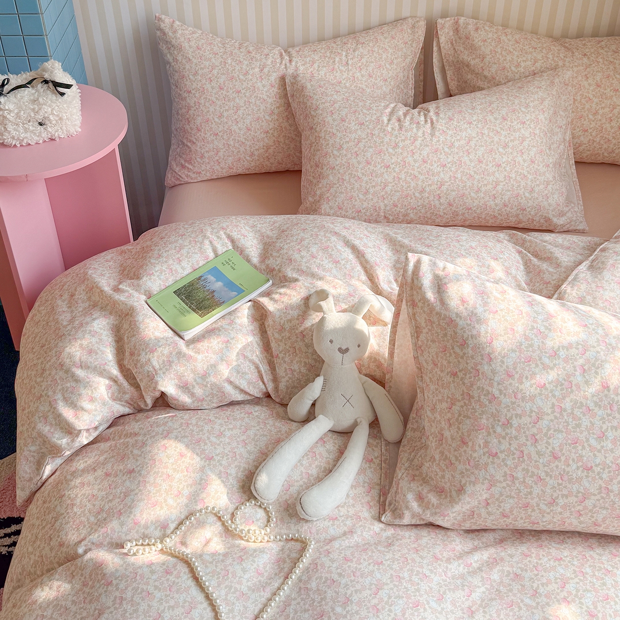 91家纺网 家纺一手货源 找家纺 麦伦家居 2026年春夏新款全棉纯棉有氧双层纱印花四件套-第二波 花香粉