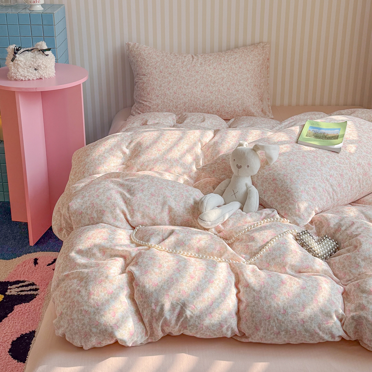 91家纺网 家纺一手货源 找家纺 麦伦家居 2026年春夏新款全棉纯棉有氧双层纱印花四件套-第二波 花香粉