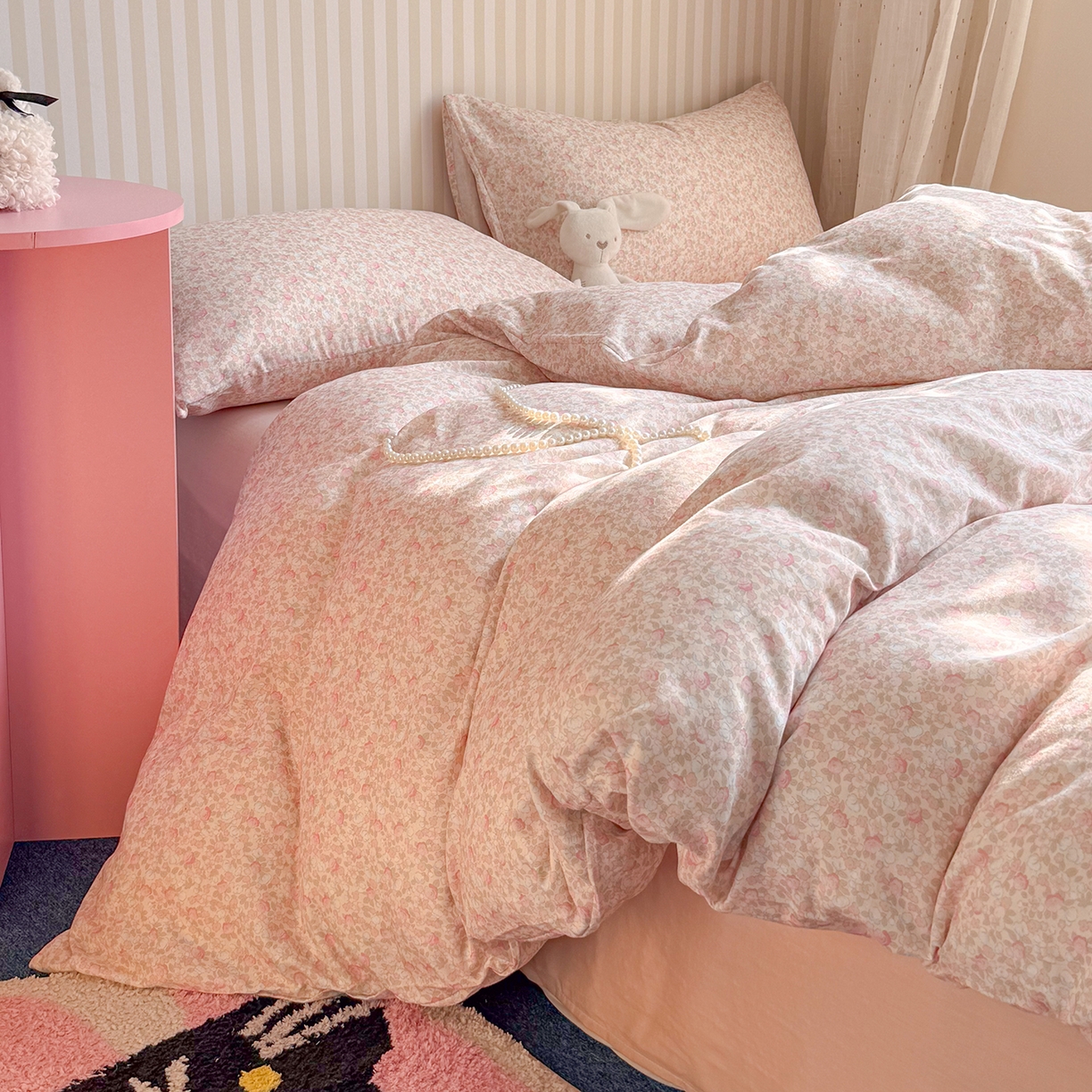 91家纺网 家纺一手货源 找家纺 麦伦家居 2026年春夏新款全棉纯棉有氧双层纱印花四件套-第二波 花香粉