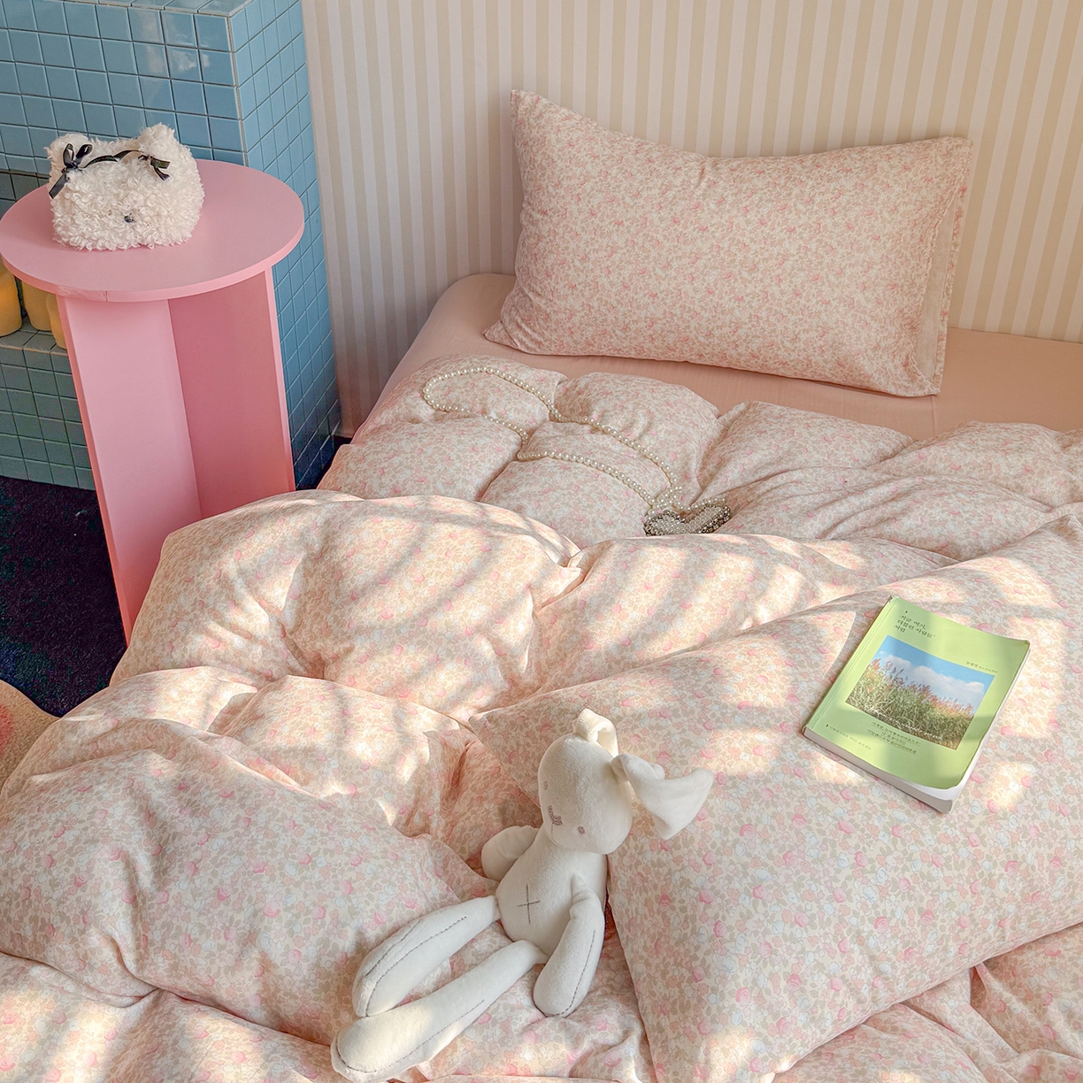 91家纺网 家纺一手货源 找家纺 麦伦家居 2026年春夏新款全棉纯棉有氧双层纱印花四件套-第二波 花香粉