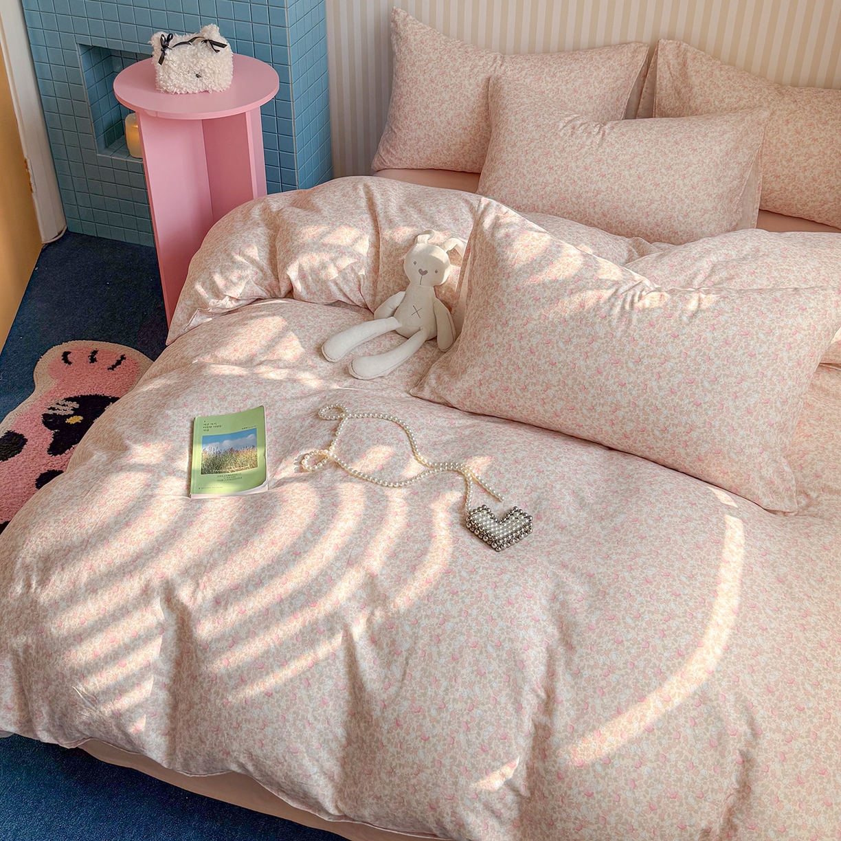 91家纺网 家纺一手货源 找家纺 麦伦家居 2026年春夏新款全棉纯棉有氧双层纱印花四件套-第二波 花香粉