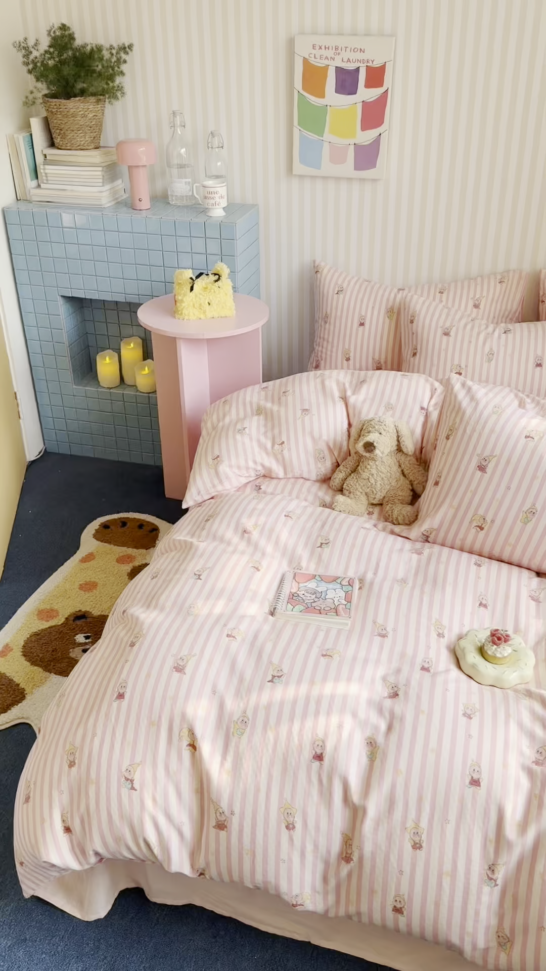 91家纺网 家纺一手货源 找家纺 麦伦家居 2026年春夏新款全棉纯棉有氧双层纱印花四件套-第二波 萌星粉