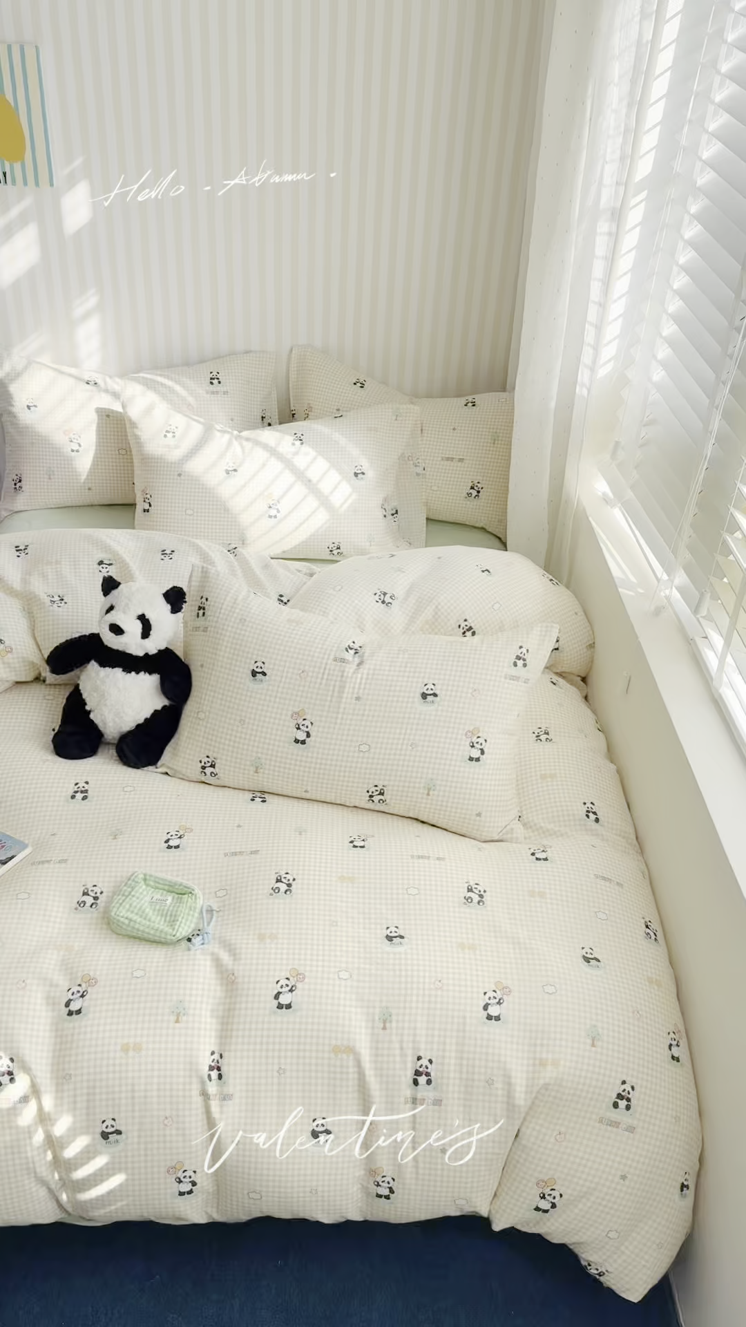 91家纺网 家纺一手货源 找家纺 麦伦家居 2026年春夏新款全棉纯棉有氧双层纱印花四件套-第二波 俏皮熊猫