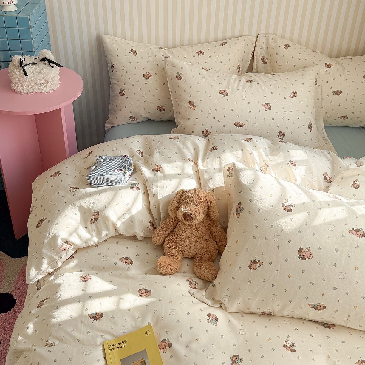 91家纺网 家纺一手货源 找家纺 麦伦家居 2026年春夏新款全棉纯棉有氧双层纱印花四件套-第二波 甜梦汪汪