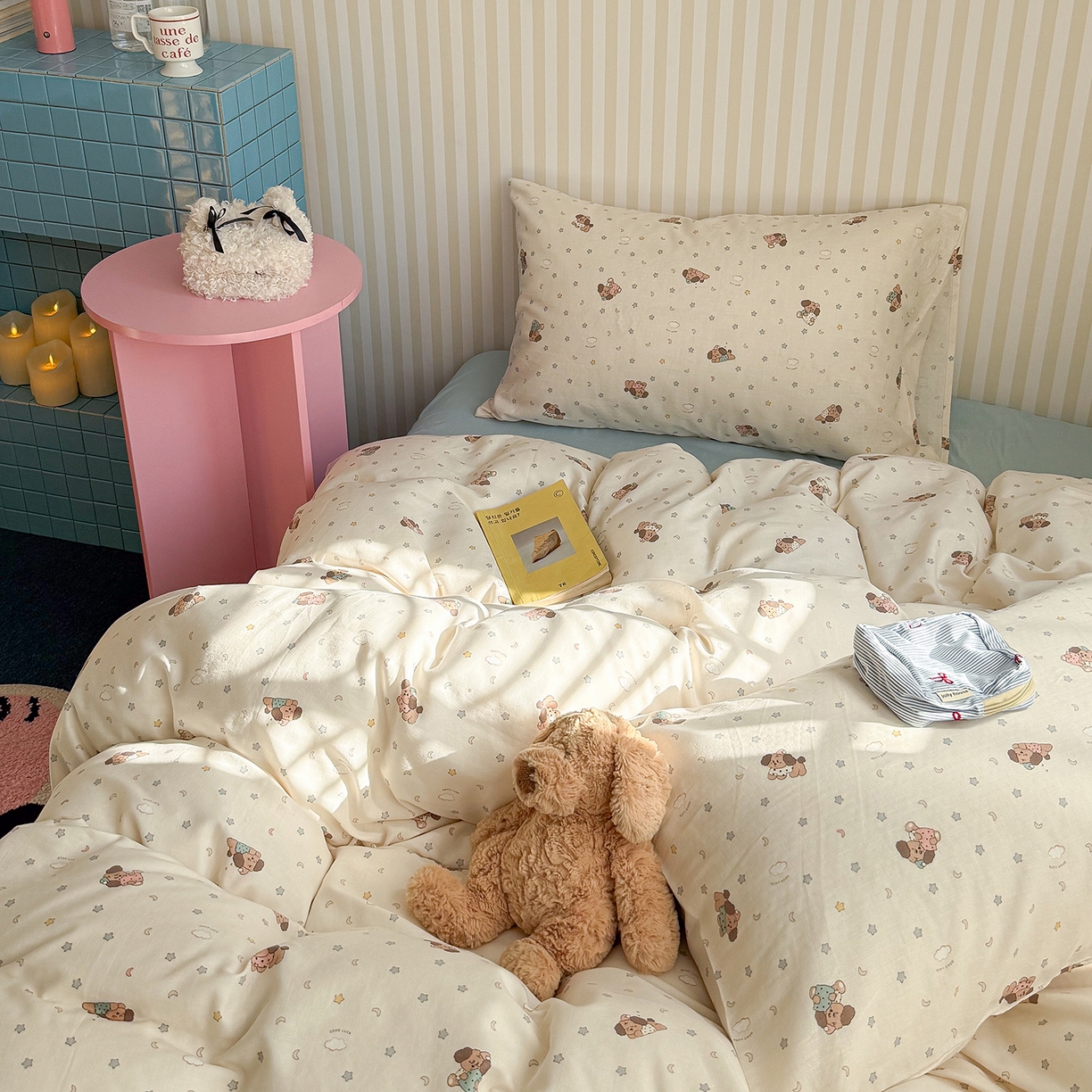 91家纺网 家纺一手货源 找家纺 麦伦家居 2026年春夏新款全棉纯棉有氧双层纱印花四件套-第二波 甜梦汪汪