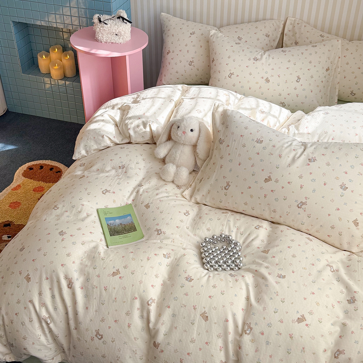 91家纺网 家纺一手货源 找家纺 麦伦家居 2026年春夏新款全棉纯棉有氧双层纱印花四件套-第二波 兔兔茉莉