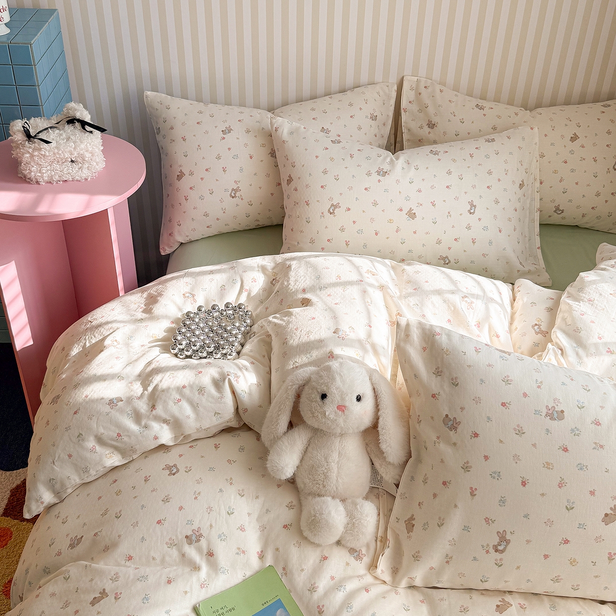 91家纺网 家纺一手货源 找家纺 麦伦家居 2026年春夏新款全棉纯棉有氧双层纱印花四件套-第二波 兔兔茉莉