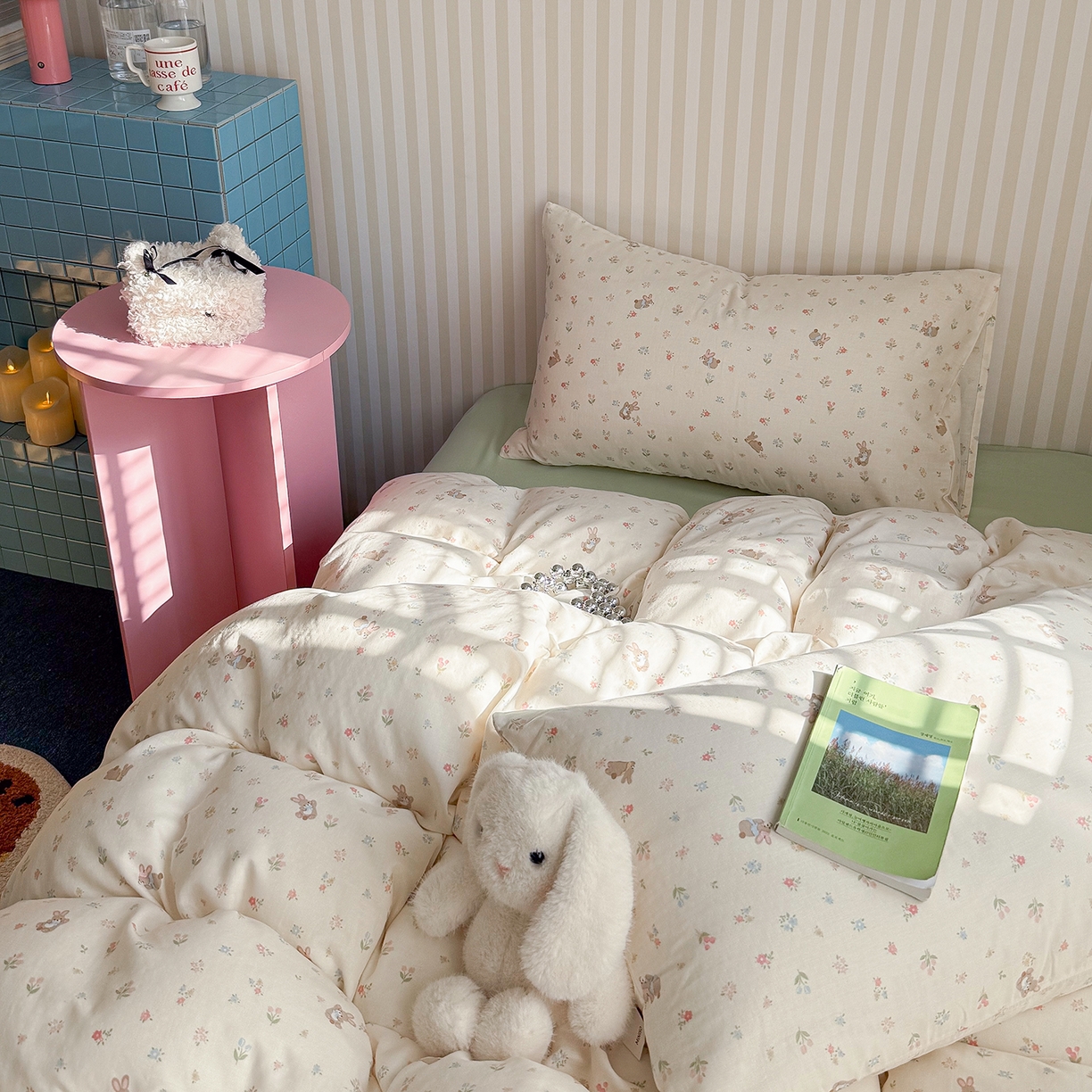 91家纺网 家纺一手货源 找家纺 麦伦家居 2026年春夏新款全棉纯棉有氧双层纱印花四件套-第二波 兔兔茉莉