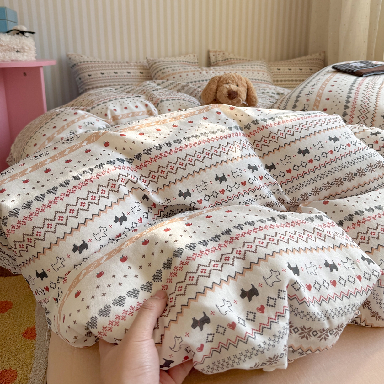 麦伦家居 2026年春夏新款全棉纯棉有氧双层纱印花四件套-第二波 心动狗狗