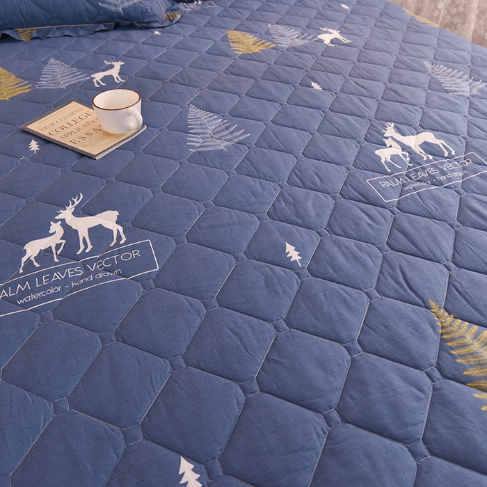 91家纺网 家纺一手货源 找家纺 美达2025全棉蕾丝小花边夹棉单床裙 一鹿繁程-蓝