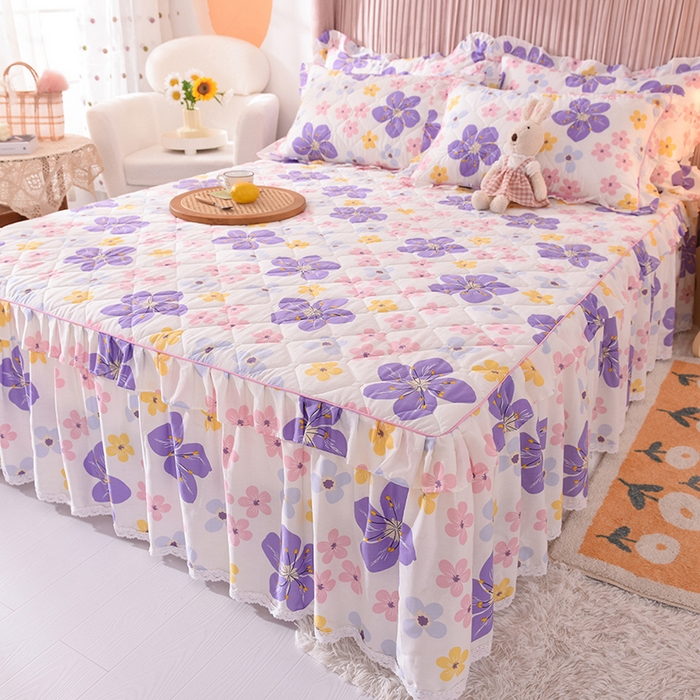 91家纺网 家纺一手货源 找家纺 美达2025全棉蕾丝小花边夹棉单床裙 芳草悠悠