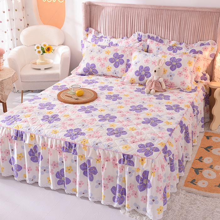 91家纺网 家纺一手货源 找家纺 美达2025全棉蕾丝小花边夹棉单床裙 芳草悠悠