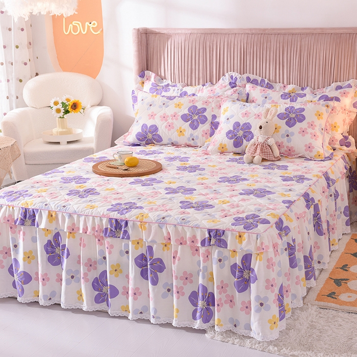 91家纺网 家纺一手货源 找家纺 美达2025全棉蕾丝小花边夹棉单床裙 芳草悠悠