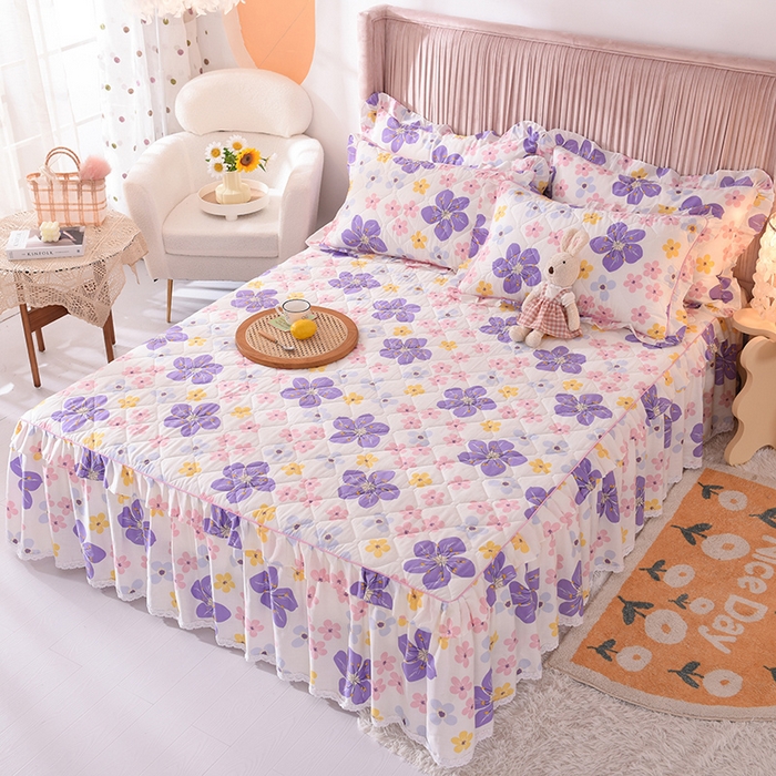 91家纺网 家纺一手货源 找家纺 美达2025全棉蕾丝小花边夹棉单床裙 芳草悠悠