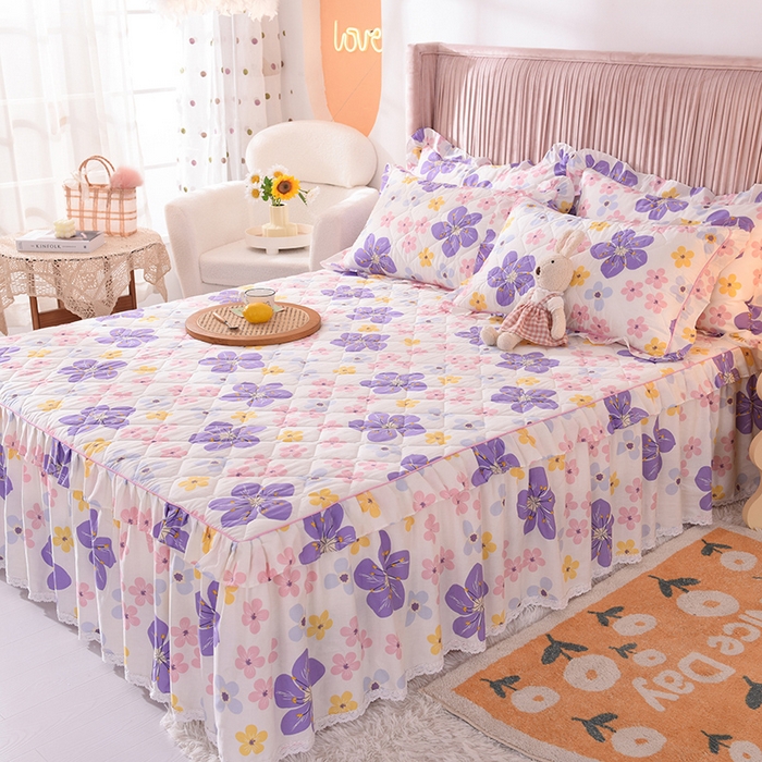 91家纺网 家纺一手货源 找家纺 美达2025全棉蕾丝小花边夹棉单床裙 芳草悠悠