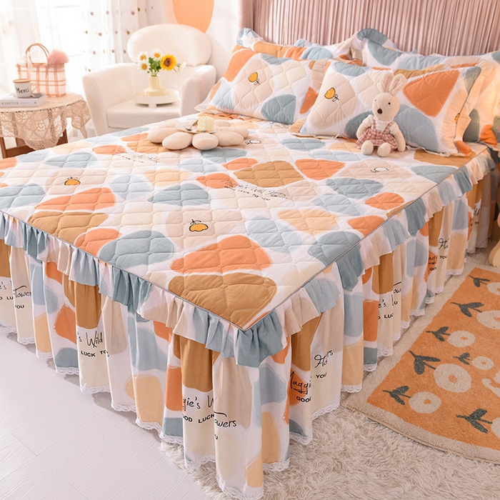 91家纺网 家纺一手货源 找家纺 美达2025全棉蕾丝小花边夹棉单床裙 雨花石