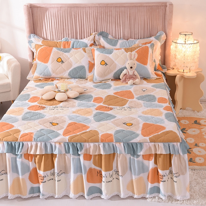 91家纺网 家纺一手货源 找家纺 美达2025全棉蕾丝小花边夹棉单床裙 雨花石