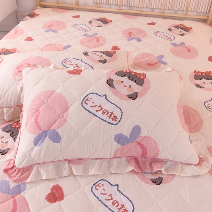 91家纺网 家纺一手货源 找家纺 美达2025全棉蕾丝小花边夹棉单床裙 白桃女孩