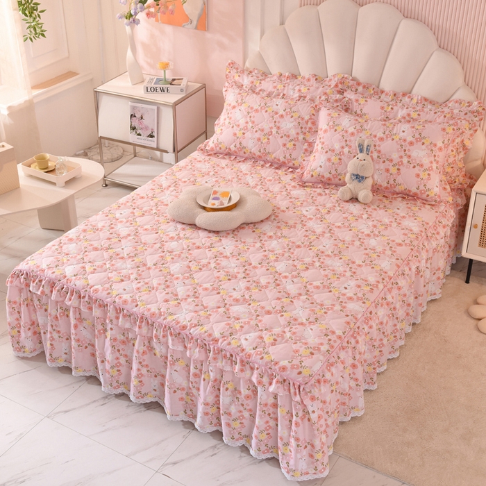 91家纺网 家纺一手货源 找家纺 美达2025全棉蕾丝小花边夹棉单床裙 米菲兔