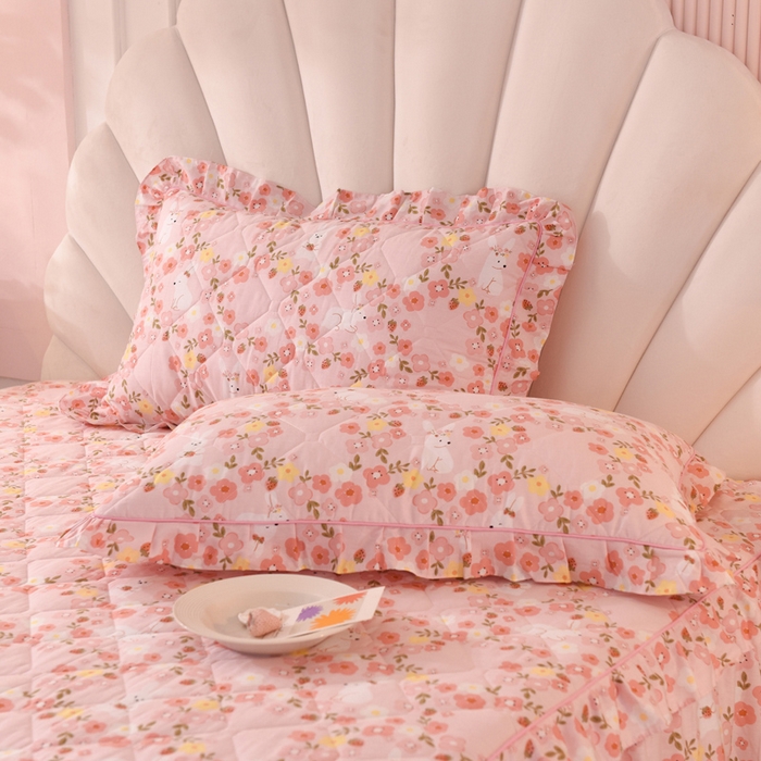 91家纺网 家纺一手货源 找家纺 美达2025全棉蕾丝小花边夹棉单床裙 米菲兔