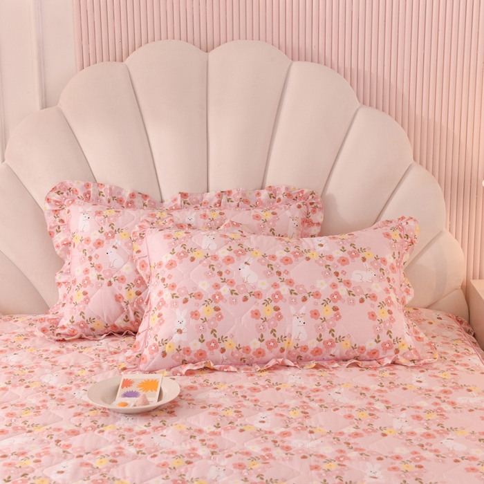 91家纺网 家纺一手货源 找家纺 美达2025全棉蕾丝小花边夹棉单床裙 米菲兔