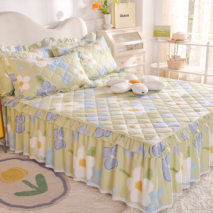 91家纺网 家纺一手货源 找家纺 美达2025全棉蕾丝小花边夹棉单床裙 雅秀