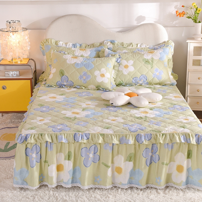 91家纺网 家纺一手货源 找家纺 美达2025全棉蕾丝小花边夹棉单床裙 雅秀