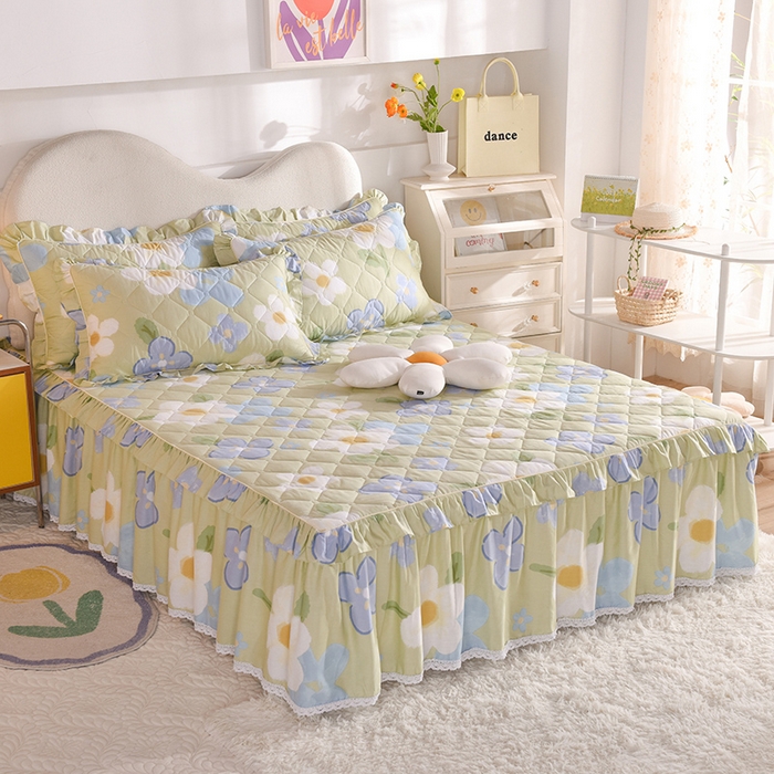 91家纺网 家纺一手货源 找家纺 美达2025全棉蕾丝小花边夹棉单床裙 雅秀