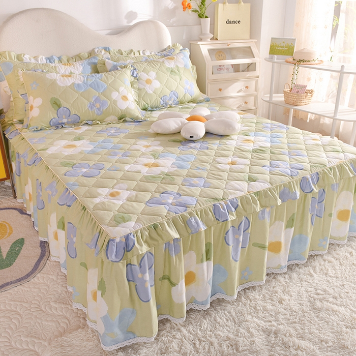 91家纺网 家纺一手货源 找家纺 美达2025全棉蕾丝小花边夹棉单床裙 雅秀