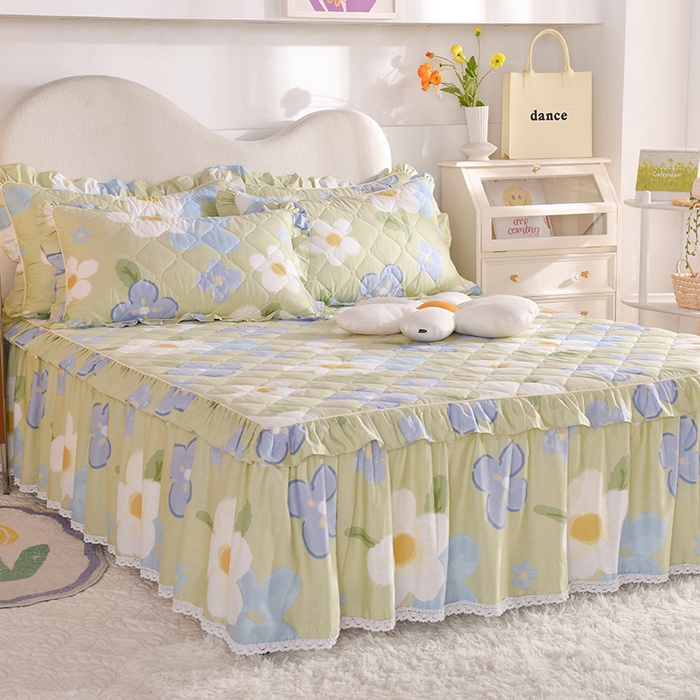 91家纺网 家纺一手货源 找家纺 美达2025全棉蕾丝小花边夹棉单床裙 雅秀