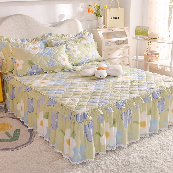 91家纺网 家纺一手货源 找家纺 美达2025全棉蕾丝小花边夹棉单床裙 雅秀