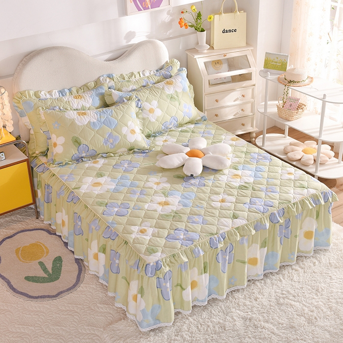 91家纺网 家纺一手货源 找家纺 美达2025全棉蕾丝小花边夹棉单床裙 雅秀