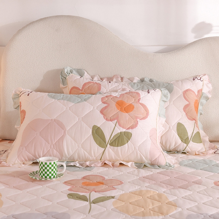 91家纺网 家纺一手货源 找家纺 美达2025全棉蕾丝小花边夹棉单床裙 悠若花园