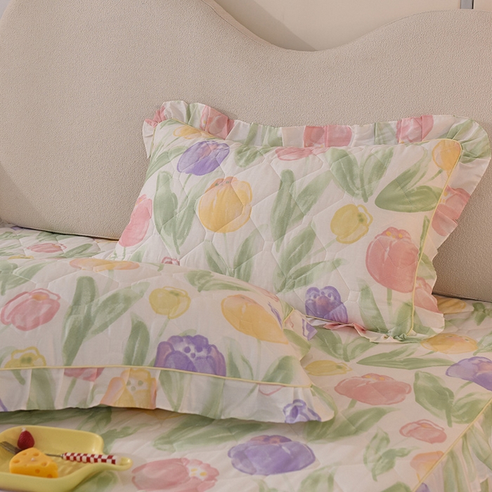 91家纺网 家纺一手货源 找家纺 美达2025全棉蕾丝小花边夹棉单床裙 春日蜜糖