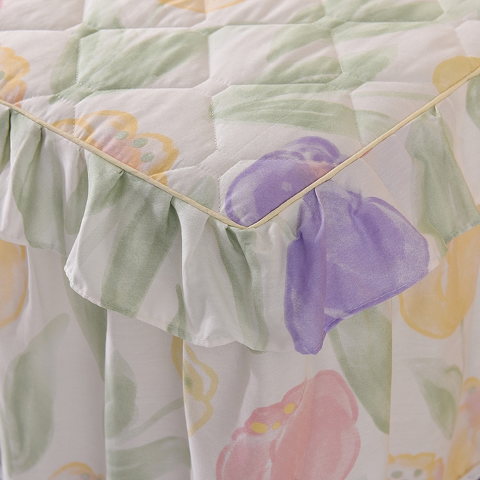 91家纺网 家纺一手货源 找家纺 美达2025全棉蕾丝小花边夹棉单床裙 春日蜜糖